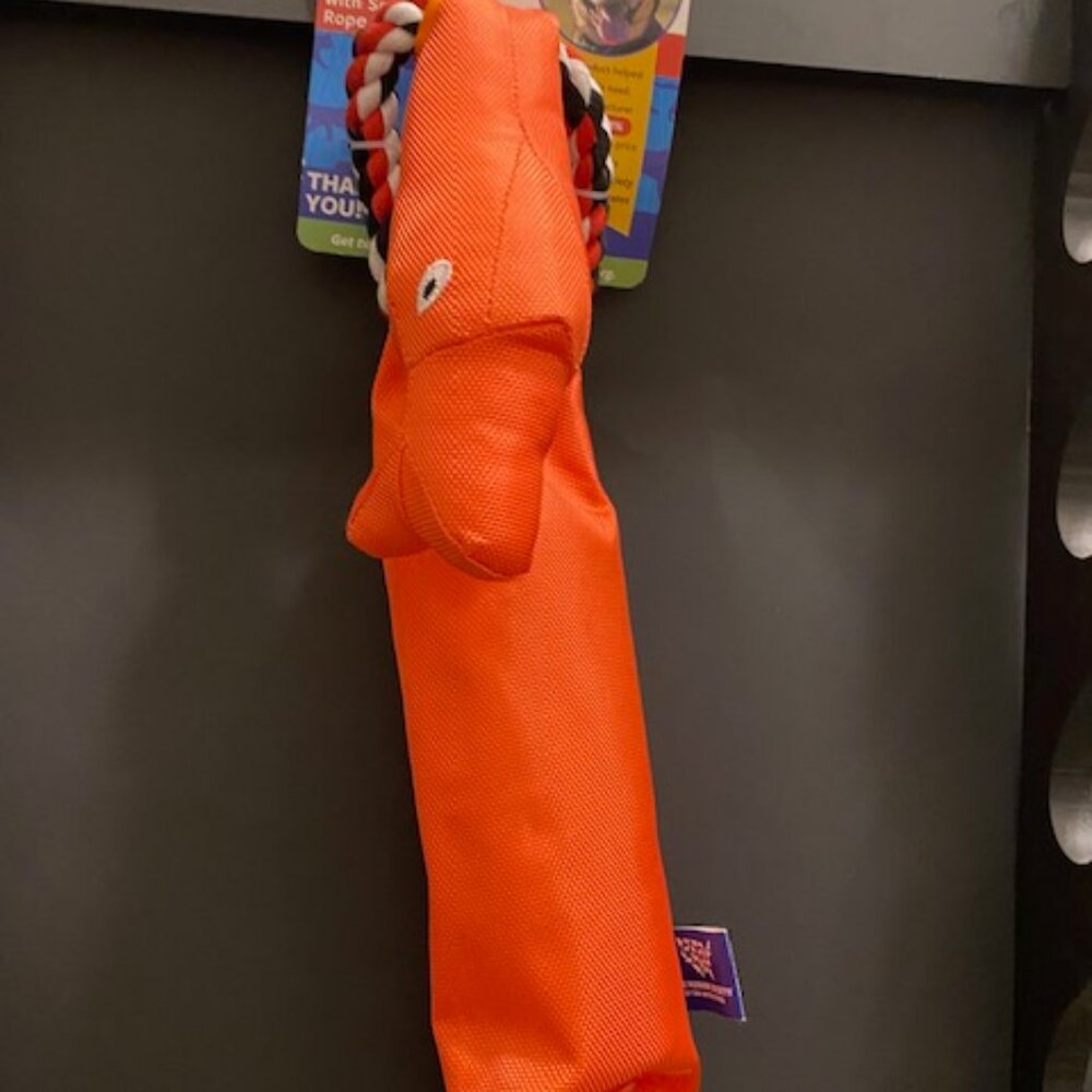 The Humane Society: Dog Plush Toy *Orange Duck* w/SQUEAKER, ROPE,Water Bottle